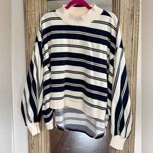 Striped Navy, Cream and Tan Women's Sweatshirt